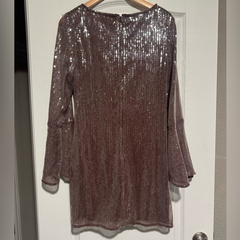 Hutch Mauve Sequin Bell Sleeve Shift Dress - Picture 3 of 3